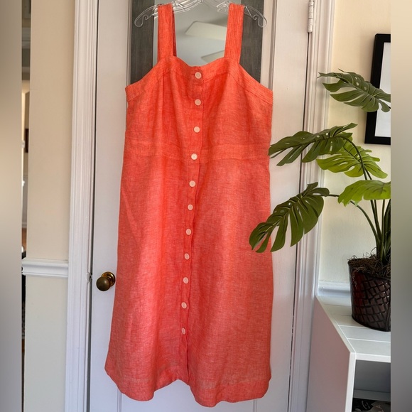 Talbots Square Neck Orange Linen Fit & Flare Dress Classic Minimalist - Picture 8 of 13